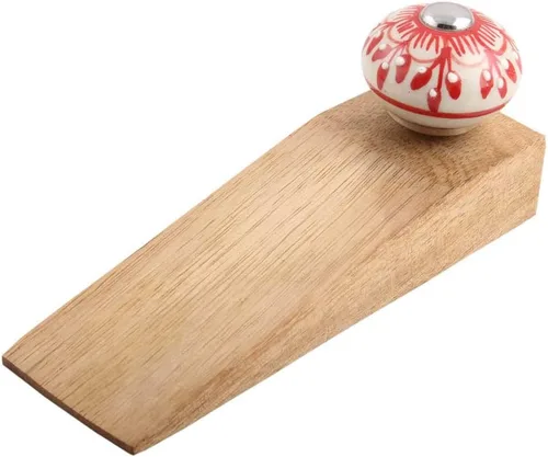 Vista 12 de Indian Shelf Tope de puerta de madera Cuña de puerta floral hecha a mano Tope verde para puerta (5.5 in, 1 pieza)