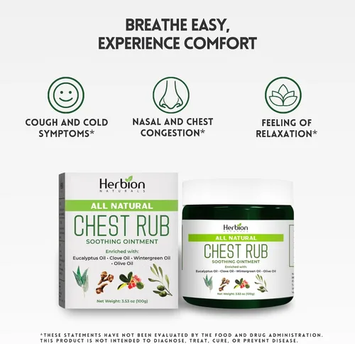 Vista 4 de HERBION Naturals Ungüento para el pecho - Pomada calmante con vapores relajantes para adultos y niños de 2 años en adelante - Alivia la tos