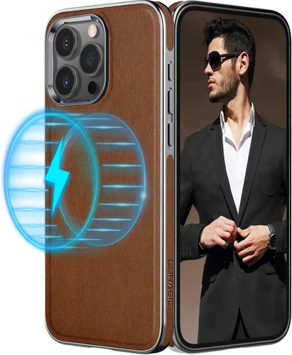 Vista 12 de LOHASIC Funda de piel para iPhone 15 Pro Max, funda magnética suave compatible con accesorios MagSafe, funda de diseño minimalista clásico i Phone