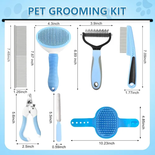 Vista 2 de Cepillo para Perros Kit de Aseo para Perros 7 PIEZAS Cepillo para Perros para Muda de Pelo - Cepillos para Perros para Aseo, Peine Desenredante