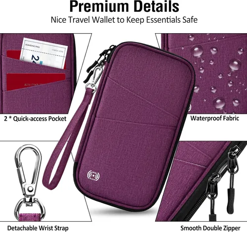 Vista 7 de BKNOOU Soporte para pasaporte familiar con bloqueo Rfid, organizador de documentos de viaje, cartera de pasaporte de viaje, impermeable, soporte