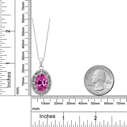Vista 62 de Gem Stone King Collar con halo de dos filas de 5 a 10 quilates con piedra natal ovalada de 0.55 x 0.39 pulgadas en plata de ley 925 Collar