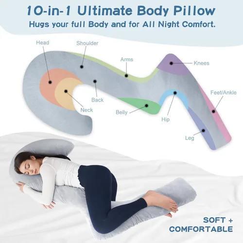 Vista 2 de SAHEYER Almohada corporal para dormir de lado, almohada de espuma viscoelástica de 68 pulgadas de largo con funda, almohada de cuerpo completo