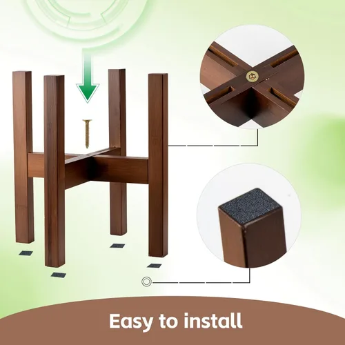 Vista 2 de Soporte ajustable de bambú para plantas de interior, soporte para macetas de 8 a 12 pulgadas para sala de estar, dormitorio, esquina, estante