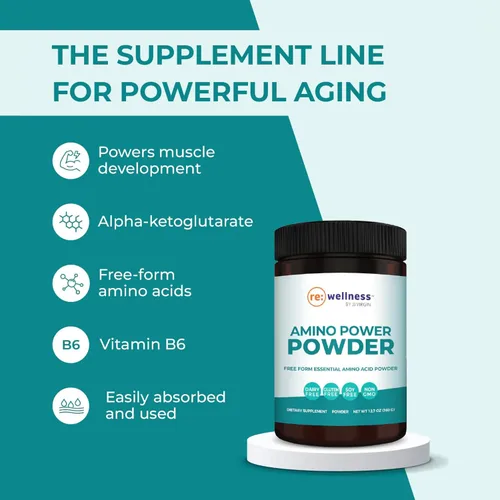 Vista 3 de Reignite Wellness by JJ Virgin Amino Power Powder Aminoácidos esenciales de fácil absorción con alfa-cetoglutarato Entrenamiento, músculos