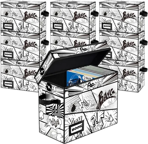 Vista 12 de Caja de Almacenamiento de Cómics, 15.8" X 7.8" X 11.8", Resistente Plegable Contiene 160-180 Cómics Contenedor Organizador Estante