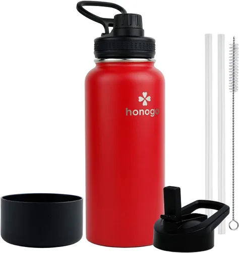 Vista 16 de Botella de agua aislada de 64 onzas con tapa de popote y tapa de boquilla, jarra de agua de medio galón de acero inoxidable con mango de paracord