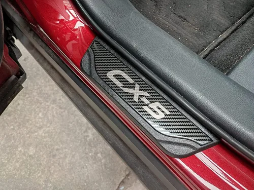 Vista 8 de Auto puerta entrada guardia accesorios, para Mazda 3 6 CX-5 CX30 acero inoxidable con plástico cubierta protectora del umbral de la puerta del coche