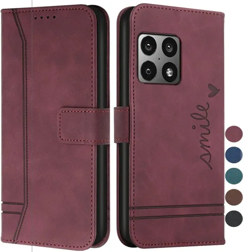 Vista 8 de Funda tipo cartera para OnePlus 10 Pro, OnePlus 10 Pro con tarjetero de cuero con función atril, protección completa magnética compatible
