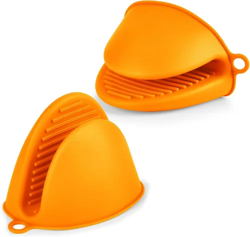 Vista 13 de AUAUY Mini manoplas para horno, 2 manoplas de horno pequeñas de 428.0 °F/428°F resistentes al calor con superficie antideslizante y guantes de lazo