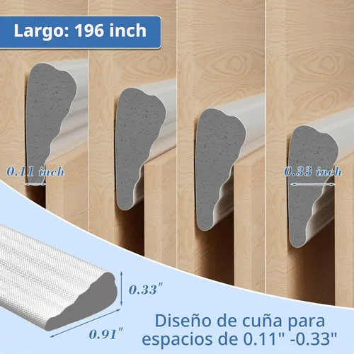 Vista 3 de 2 piezas de 196 pulgadas cada una de tira de sellado de puerta de cuña para marco de puerta, cinta aislante autoadhesiva para ventana para invierno