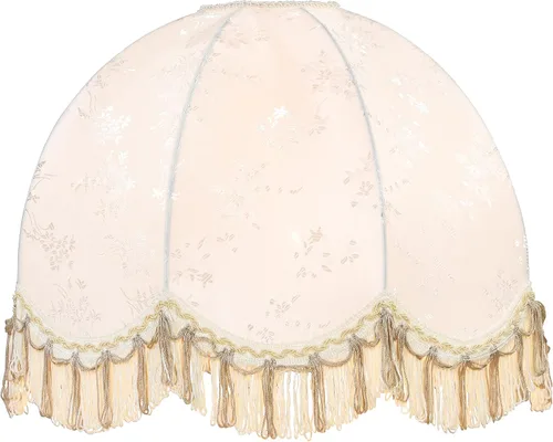 Vista 3 de Aspen Creative 34524 pantalla de lámpara de araña de cúpula con volutas cosidas a mano en color beige con tela texturizada jacquard con flecos, 4