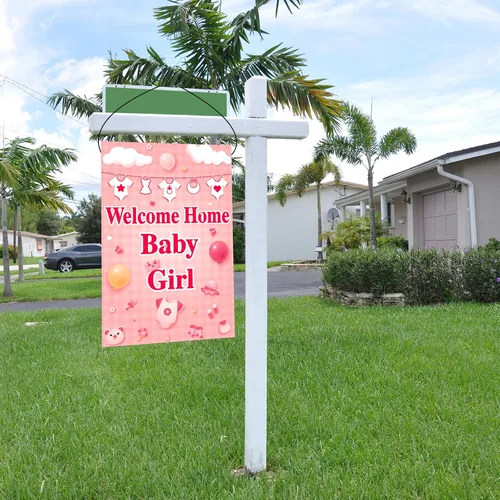 Vista 4 de Labakita Bandera de jardín con texto en inglés «It's a Girl» con texto en inglés «It's a Girl» («It's a Girl») para niñas, decoración de baby shower