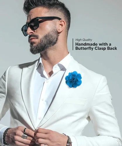 Vista 4 de Vittorio Vico Premium Men's Formal Solid Color Flower Lapel Pin - Boutonniere for Men, Brooch Pin