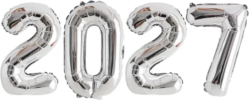 Vista 13 de GOER Globos de papel de aluminio 2026 para fiesta de Año Nuevo, suministros de fiesta, decoraciones de graduación (negro, 16 pulgadas)