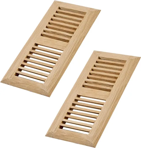 Vista 14 de Paquete de 2 piezas de rejilla de piso de madera dura de roble rojo, cubierta de ventilación empotrable, 4x10 pulgadas, con regulador, sin acabar