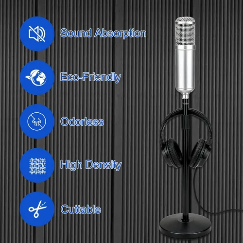 Vista 4 de Acoustic Panels Pack of 4, Sound Proof Foam Panels for Walls, Noise Sound Dampening Foam with Media Room Home Office Recording Room, Black, 48 x 24