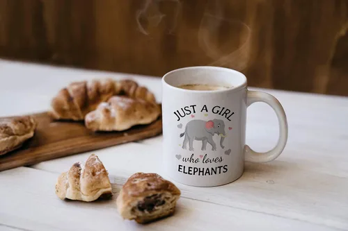 Vista 2 de DOTAIN Just A Girl Who Loves Elephants - Taza de cerámica de 11 onzas con diseño de elefante de dibujos animados, taza de té con leche, regalo