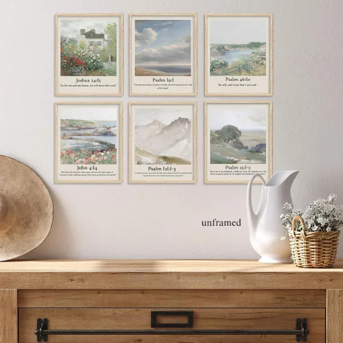 Vista 3 de Juego de 6 imágenes de Jesús cristiano con versículos bíblicos, arte de pared, Salmos, Escrituras, galería, impresiones religiosas, arte de pared