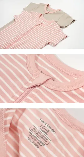 Vista 2 de Teach Leanbh Paquete de 2 pijamas de algodón con cremallera de 2 vías, manga corta, sin pies, para dormir y jugar