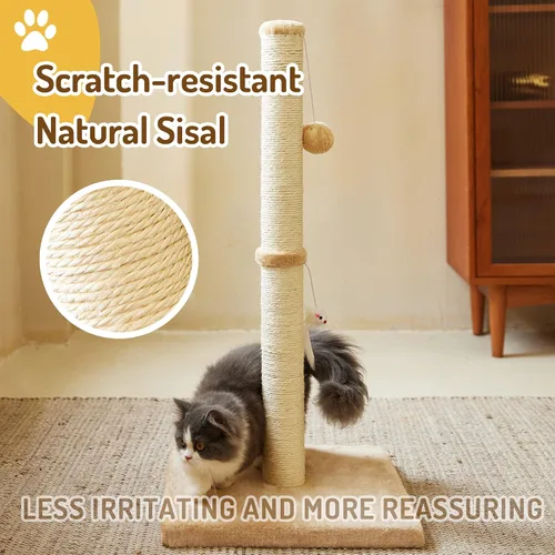 Vista 3 de MeowHomm Postes rascadores para gatos de interior y adultos de 32 pulgadas de alto con 2 bolas colgantes, rascador grande para gatos, incluye cuerda