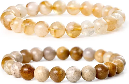 Vista 28 de Bivei - Pulsera elástica de cuentas redondas de cristales curativos semipreciosos naturales, hecha a mano, rellenadores de regalo para mujeres Ágata