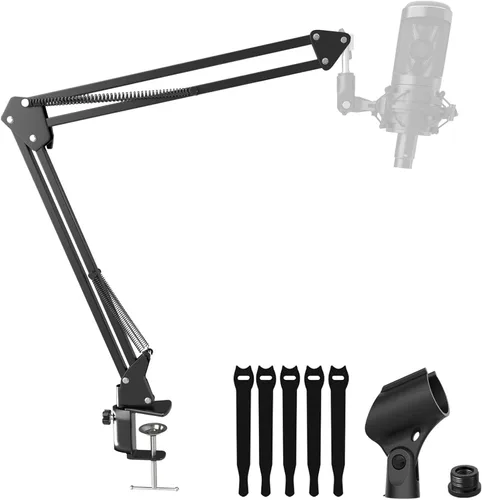 Vista 7 de AT2020 Soporte de amortiguador para micrófono con filtro pop, [Construido a medida para micrófono audio technica] Clip de sujeción de amortiguador
