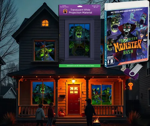 Vista 20 de Reaper Brothers® Kit de decoración digital de Halloween incluye 8 efectos de video AtmosFX® para Halloween Plus pantalla de proyección holográfica