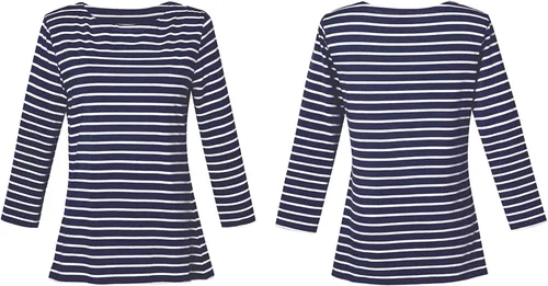 Vista 5 de LilyCoco Camiseta de manga 34 para mujer, con cuello bote, a rayas, de algodón