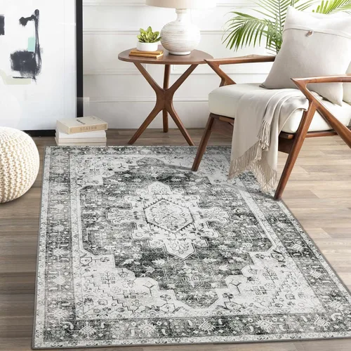 Vista 65 de Moynesa Alfombra ultra fina lavable de 2 x 3 pies, alfombra pequeña de cocina para entrada, interior, antideslizante, tapete vintage para puerta