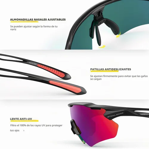 Vista 3 de Cycling Glasses, TR90 Unbreakable Frame Polarized Anti-UV400 Sports Sunglasses