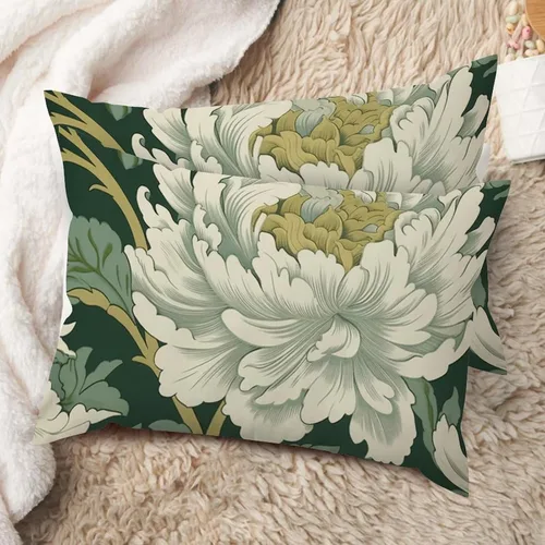 Vista 58 de Juego de 2 almohadas coloridas de estilo chinoiserie, color rosa intenso, azul real, peonía, floral, blanco, lino, estilo chinoiserie, para sofá