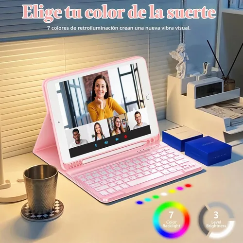 Vista 3 de FUWANG Funda para iPad de 9ª/8ª/7ª generación con teclado de 10,2 pulgadas Rosa