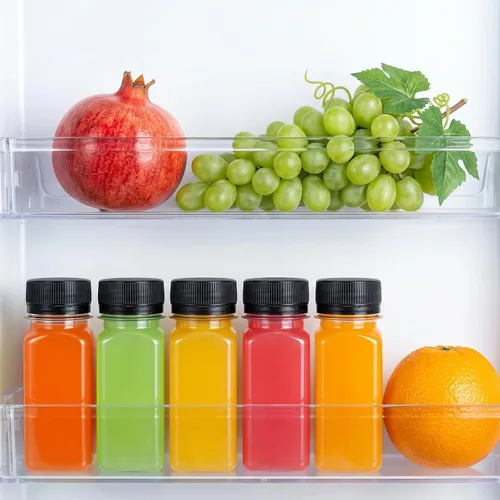 Vista 5 de TOMNK 45 botellas de plástico de 2 onzas con tapas, botellas de chupito de jengibre, recipientes reutilizables transparentes a granel para inyección