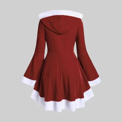 Vista 7 de Disfraz de Sra. Claus de talla grande, sexy, de piel profunda, cuello en V, vestido de Navidad, retro, estampado a cuadros, vestido de fiesta