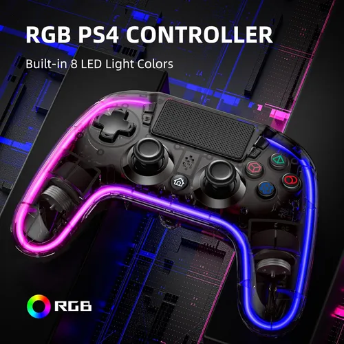 Vista 8 de Honghao Custom Controllers For PS4 with Hall Trigger and 8 Color Changing LED Lights, Wireless PS4 Remote Dual 4 Shock Aimbot Joystick Controller