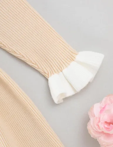 Vista 4 de Glaoly Vestido de manga larga con volantes de color sólido para niñas pequeñas, vestidos de otoño e invierno