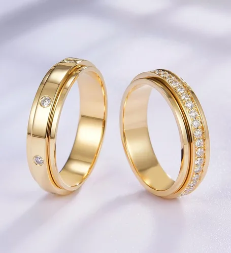Vista 4 de Kainier Anillos de ansiedad chapados en oro de 14 quilates, piedras de circonita cúbica, anillos giratorios para mujeres y hombres, anillos