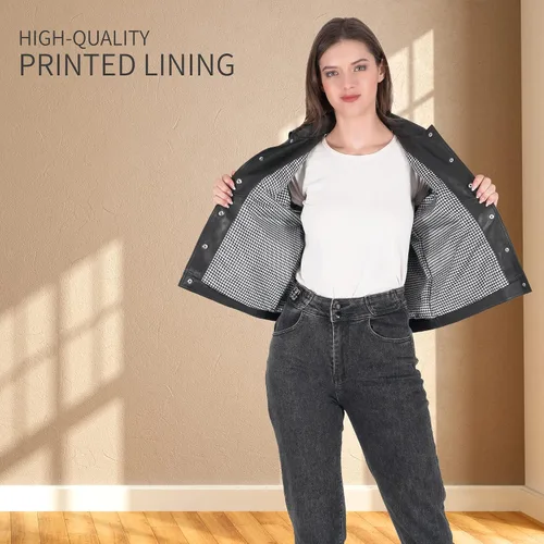 Vista 7 de Chaquetas de cuero para mujer - Chaqueta de cuero real, chaqueta de motociclista para mujer, chaquetas de motocicleta para mujer, chaqueta de moto