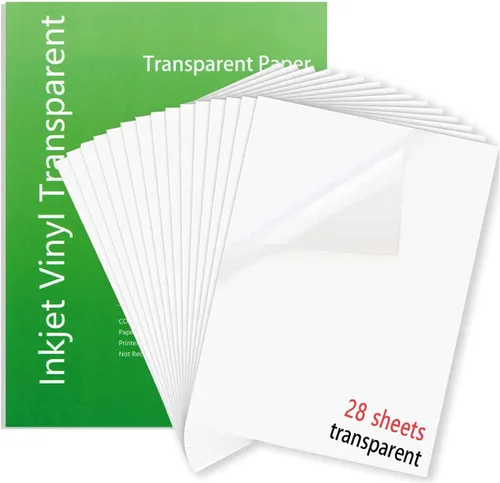 Vista 9 de Papel adhesivo de vinilo imprimible de alta calidad para impresora de inyección de tinta y láser, 100% transparente, 30 hojas autoadhesivas