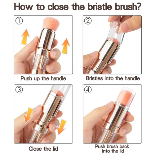 Vista 5 de Juego de brochas de maquillaje 5 en 1 de viaje, mini brocha de maquillaje de doble extremo, pluma, base, corrector de polvo, rubor, brochas