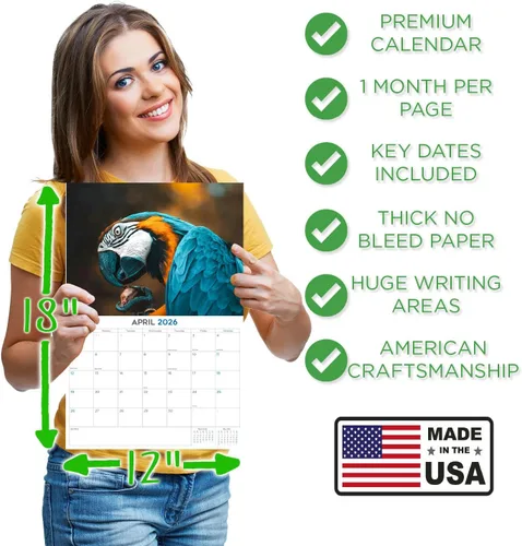 Vista 97 de Calendario de grises africanos 2025 2026 – Planificador mensual de pared de aves africanas – 12 x 18 pulgadas (abierto), calendario de pared