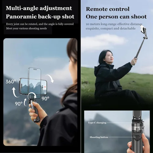 Vista 4 de Palo selfie magnético, 4 en 1 con control remoto, 4.3 pulgadas para vlogging Aluminum Alloy Rod, N52 Magnets, 10m Bluetooth Remote, 360° Rotation