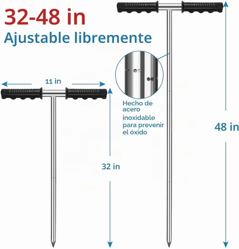 Vista 2 de GADFISH Varilla de sonda de suelo de acero inoxidable, herramienta de varilla de tierra ajustable de 32 a 48 pulgadas de altura con mango en T