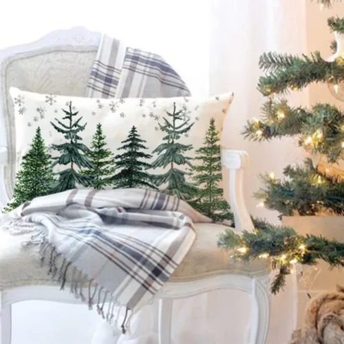 Vista 4 de PANDICORN Fundas de almohada de árbol de Navidad de granja de 12 x 20 pulgadas, decoración de Navidad rústica verde bosque, funda de cojín
