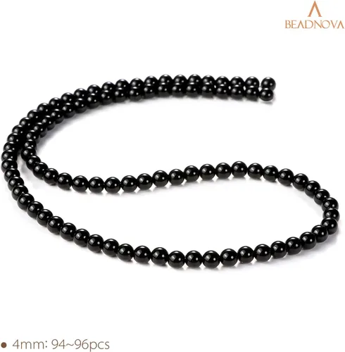 Vista 2 de Cuentas Beadnova redondas de ónix negro de 4 mm, sueltas, para hacer joyas (90-92 piezas)