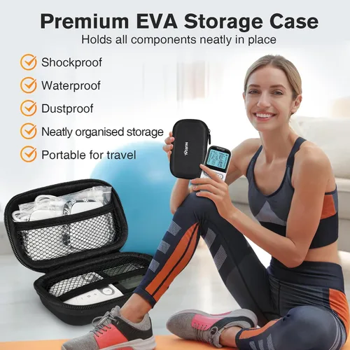 Vista 4 de NURSAL Unidad TENS Estimulador Muscular para Terapia de Alivio del Dolor, Máquina TENS de Doble Canal 3 en 1 con Estuche de Viaje EVA, 24 Modos