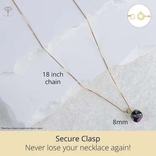 Vista 3 de MAX + STONE Cushion Cut Gemstone Necklace 8mm Solitaire Birthstone Necklace for Women Gemstone Pendant Necklaces with 18 inch Box Chain