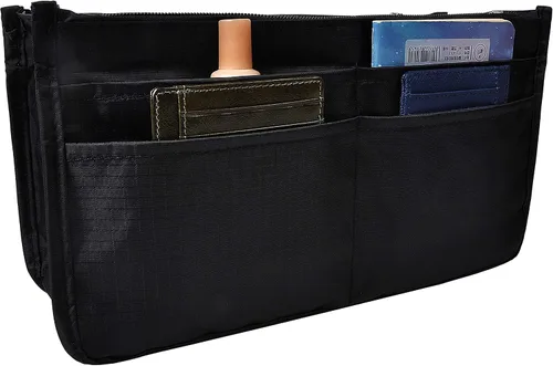 Vista 2 de Bolso de mano estilo cartera de Vercord para mujer con organizador incorporado, estampado bien definido, con manijas y cremallera, tamaño 2, Negro)
