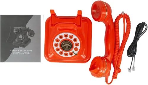 Vista 6 de Teléfonos de línea terrestre para el hogar Teléfono con botón de marcación antiguo, utilizado para oficina hotel y hogar. (naranja)